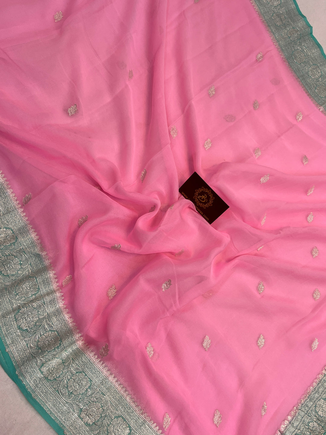Baby Pink Khaddi Chiffon Banarasi Handloom Saree
