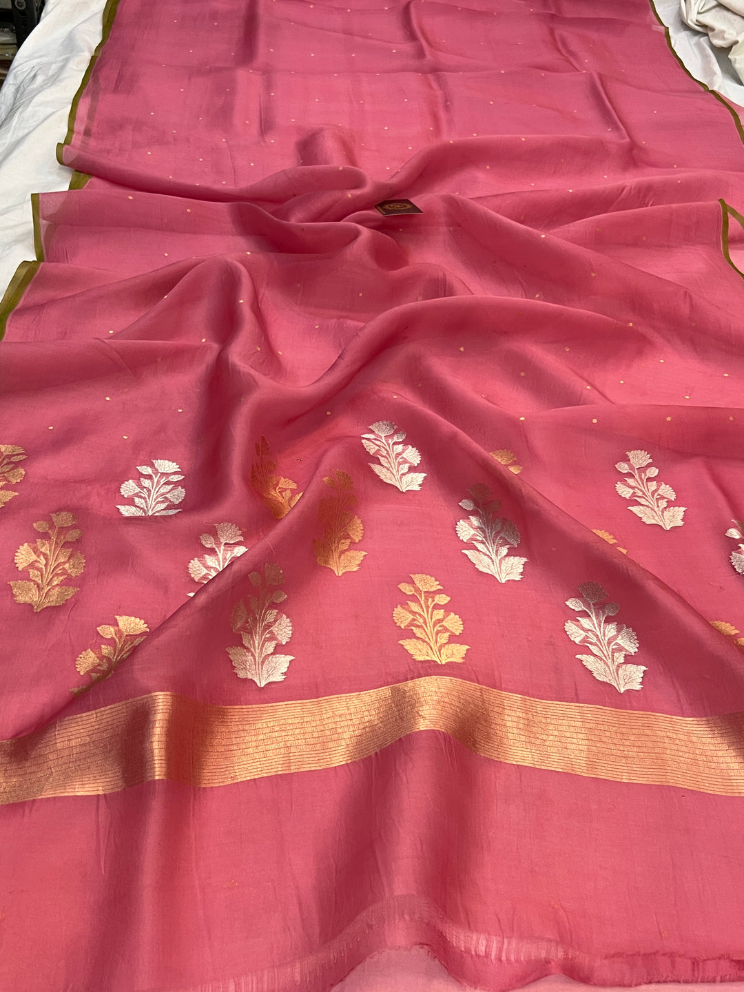 Onion pink Pure Kora Silk Handloom Banarasi Saree