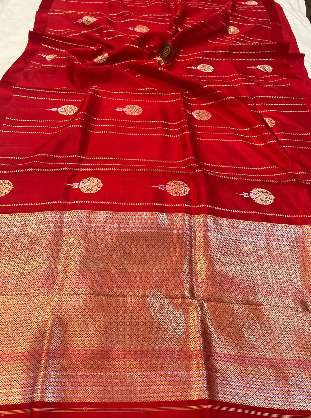 Red Pure Banarasi Handloom Silk Saree - Aura Benaras