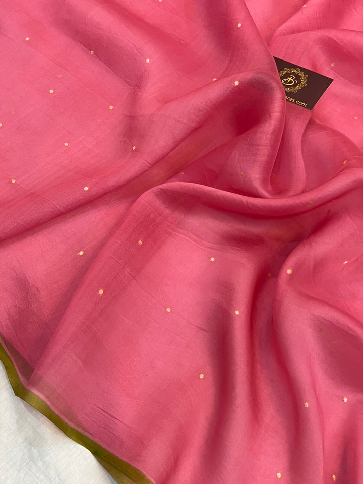 Onion pink Pure Kora Silk Handloom Banarasi Saree