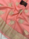 Peach Banarasi Khaddi Georgette Saree - Aura Benaras