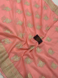 Peach Banarasi Khaddi Georgette Saree - Aura Benaras