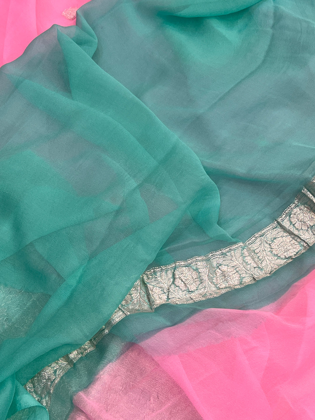 Baby Pink Khaddi Chiffon Banarasi Handloom Saree