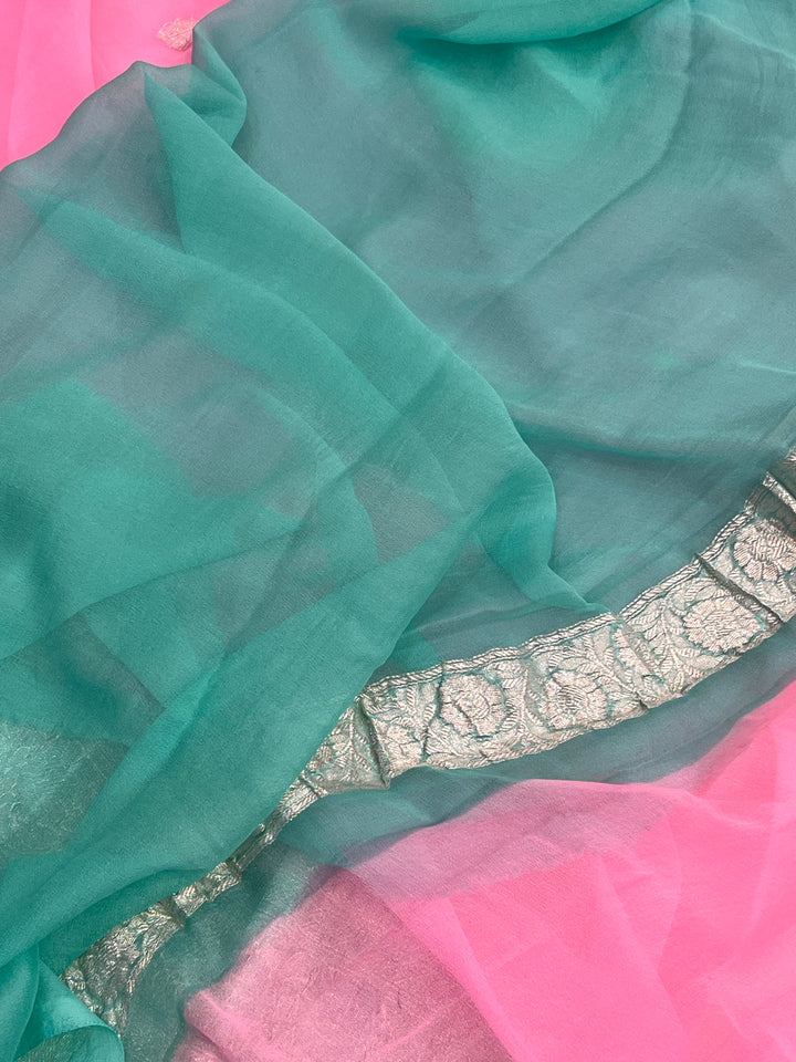 Baby Pink Khaddi Chiffon Banarasi Handloom Saree
