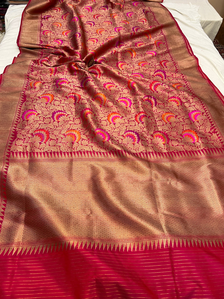 Rani Pink Pure Katan Silk Banarasi Saree | Aura Benaras