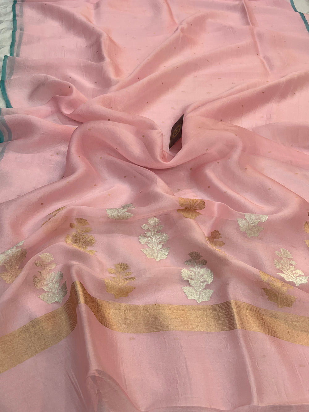Pale pink Pure Kora Silk Handloom Banarasi Saree