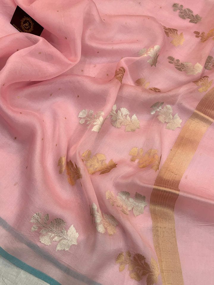 Pale pink Pure Kora Silk Handloom Banarasi Saree
