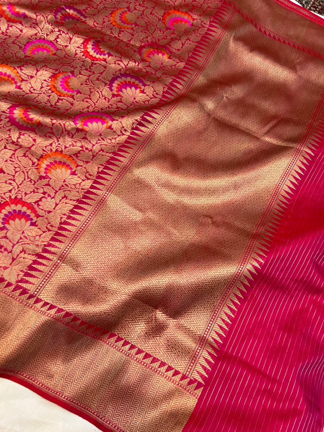 Rani Pink Pure Katan Silk Banarasi Saree | Aura Benaras