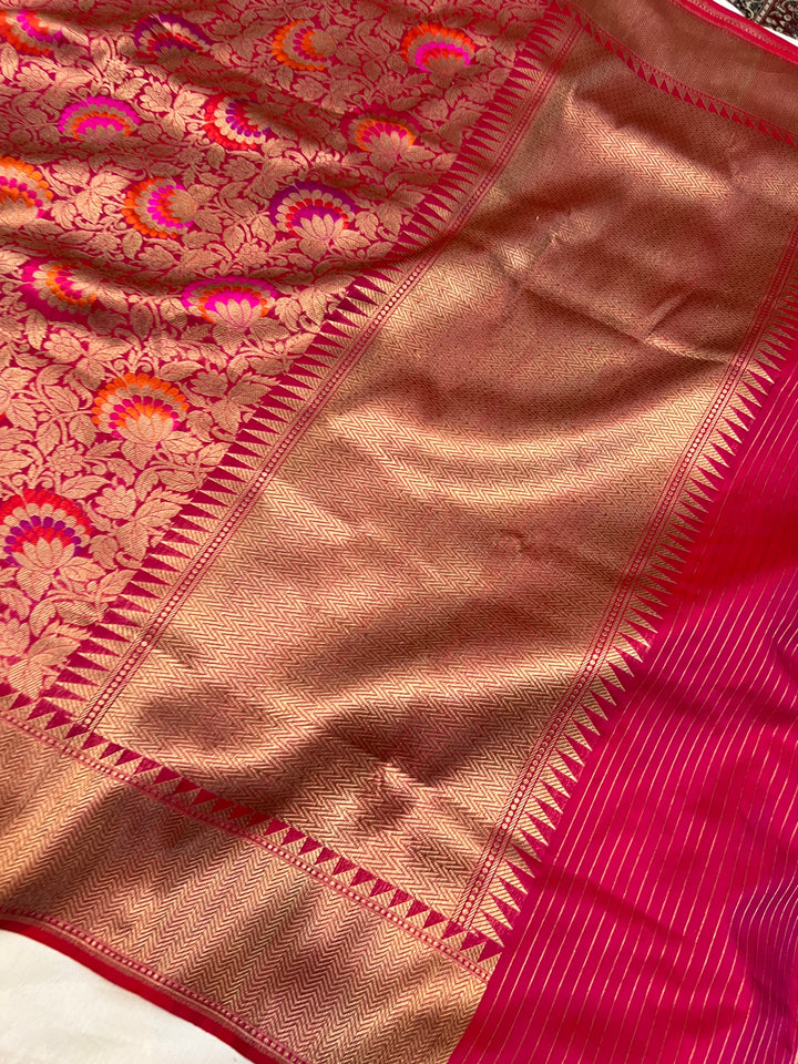 Rani Pink Pure Katan Silk Banarasi Saree | Aura Benaras