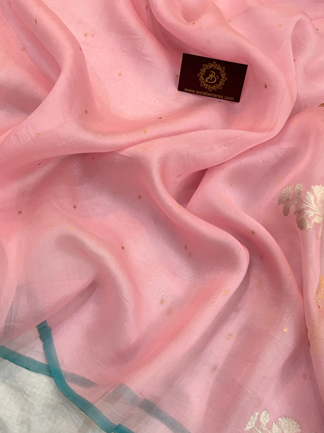Pale pink Pure Kora Silk Handloom Banarasi Saree