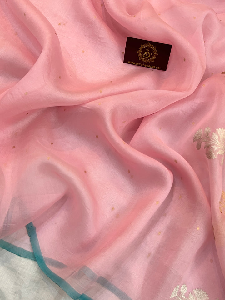 Pale pink Pure Kora Silk Handloom Banarasi Saree