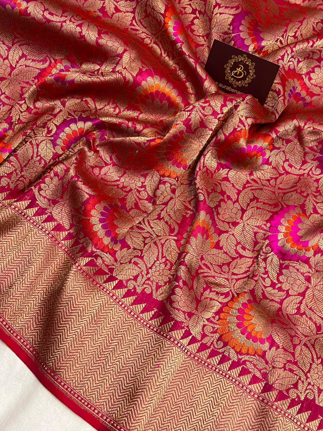 Rani Pink Pure Katan Silk Banarasi Saree | Aura Benaras