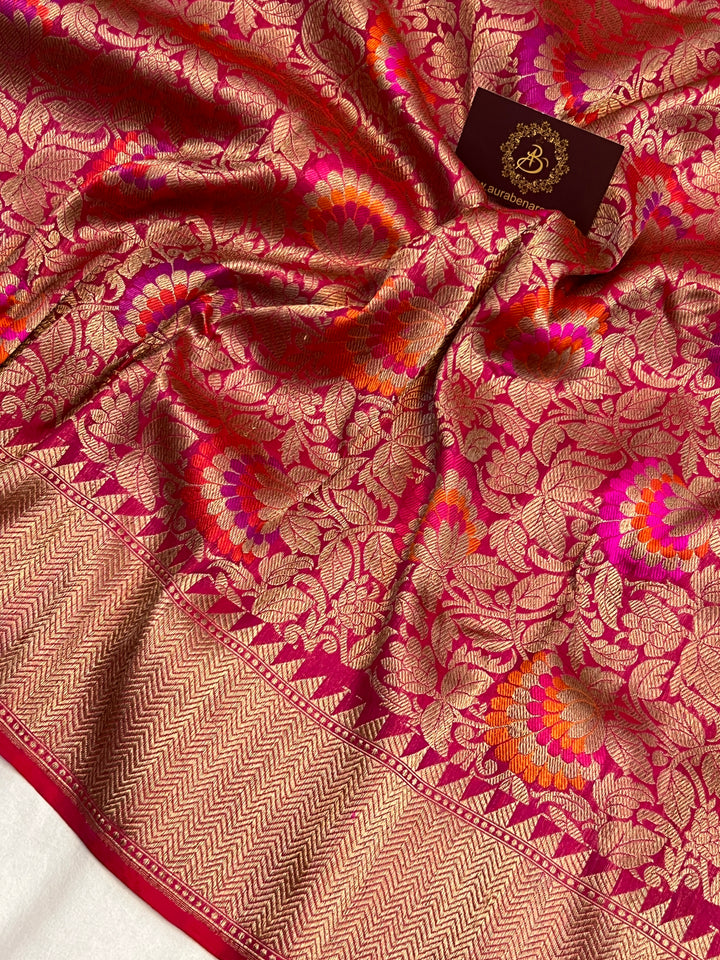 Rani Pink Pure Katan Silk Banarasi Saree | Aura Benaras