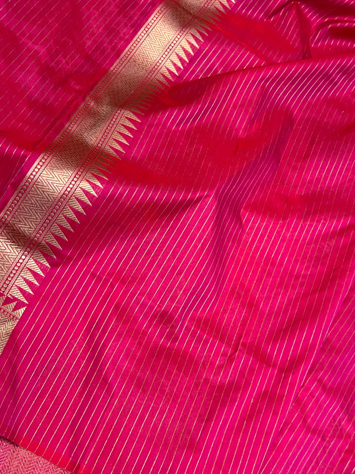Rani Pink Pure Katan Silk Banarasi Saree | Aura Benaras