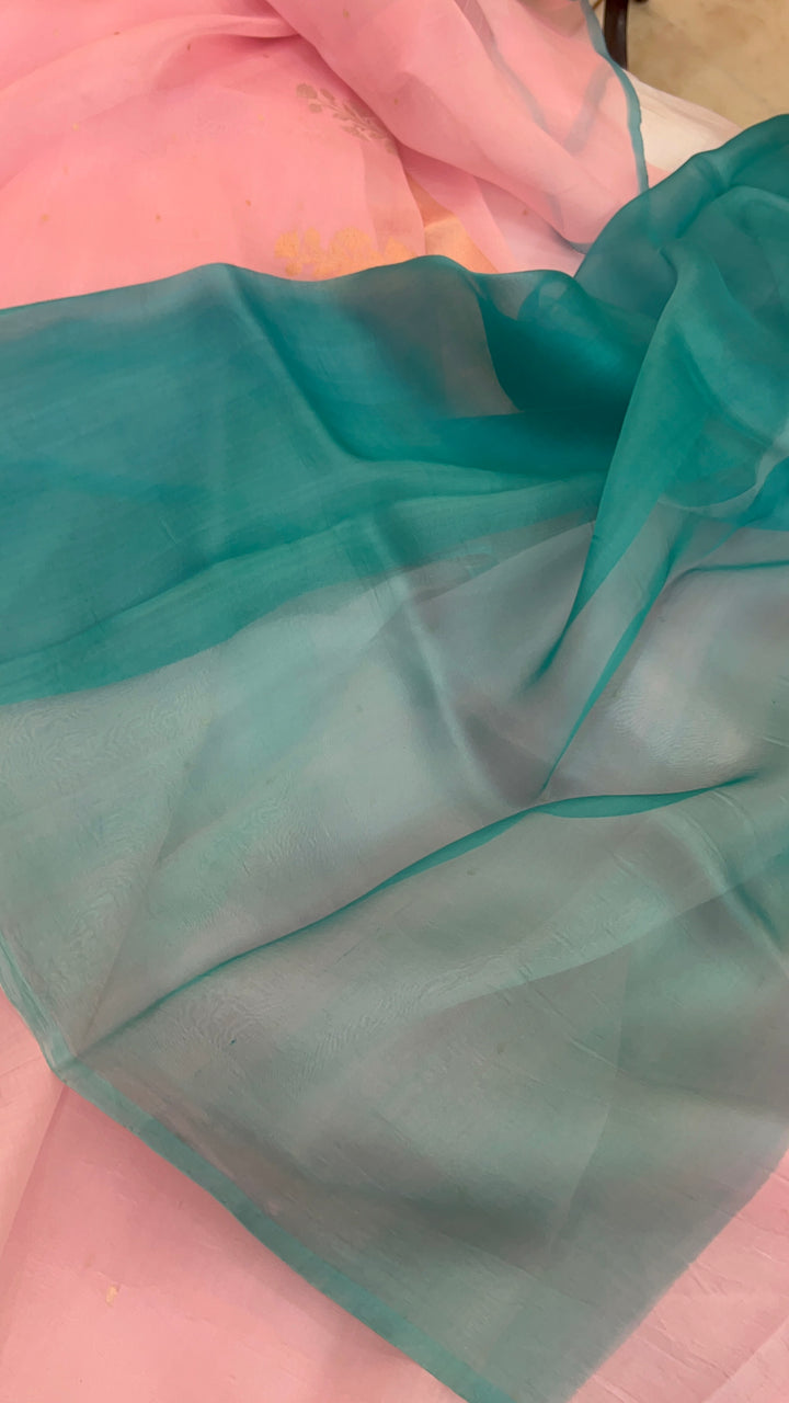 Pale pink Pure Kora Silk Handloom Banarasi Saree