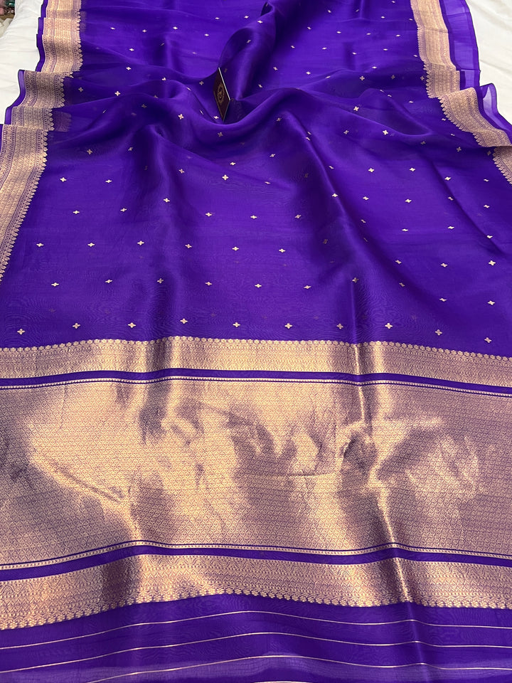 Purple Pure Kora Silk Handloom Banarasi Saree