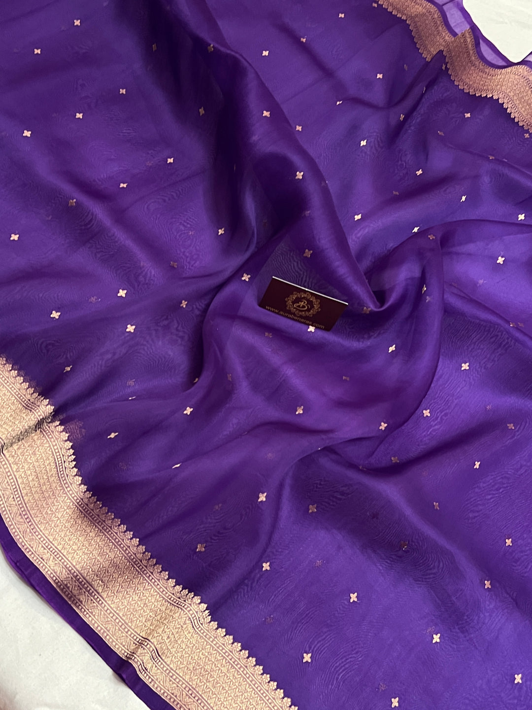 Purple Pure Kora Silk Handloom Banarasi Saree