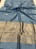 Airforce Blue Pure Banarasi Handloom Silk Saree - Aura Benaras