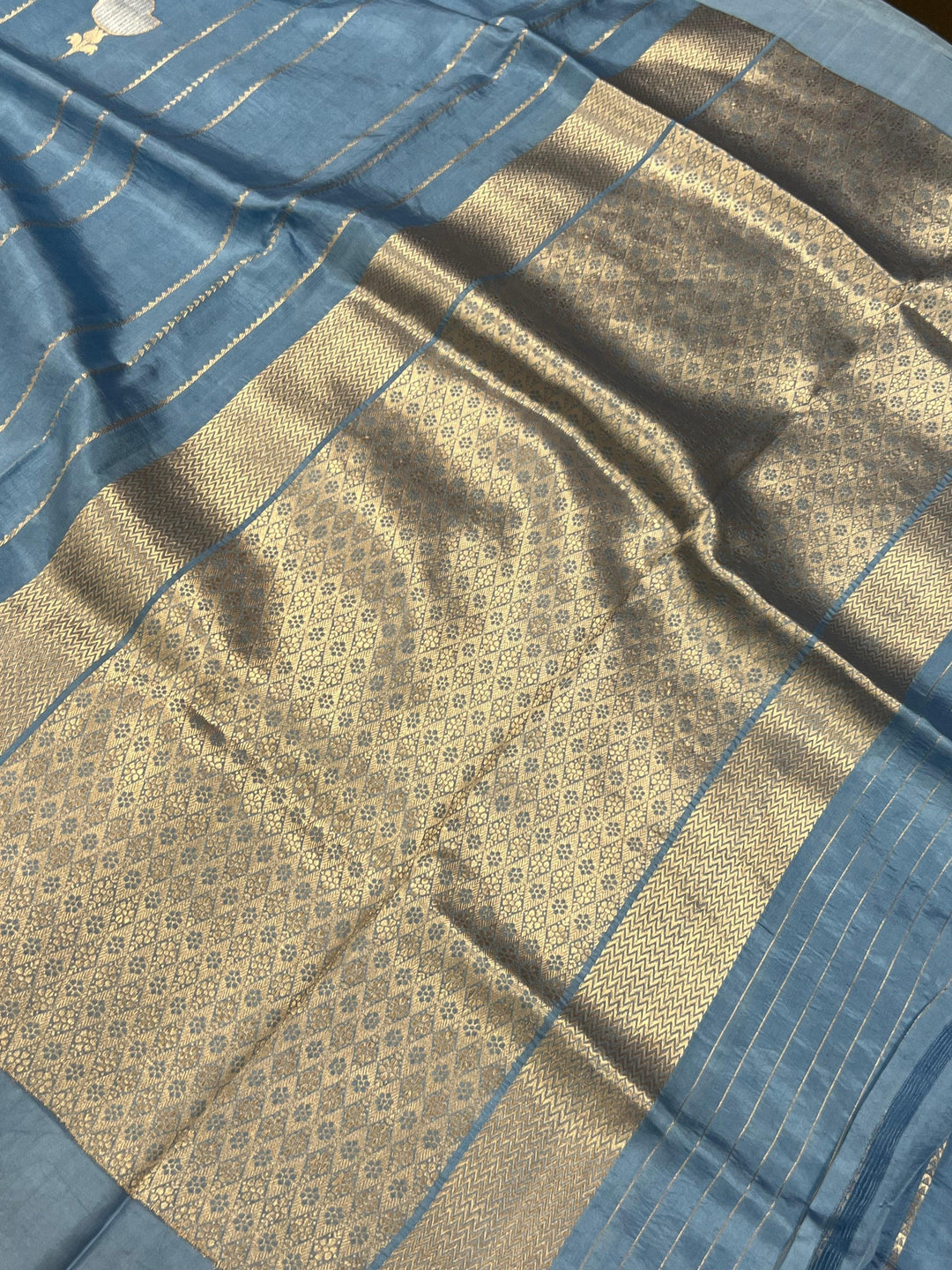 Airforce Blue Pure Banarasi Handloom Silk Saree - Aura Benaras