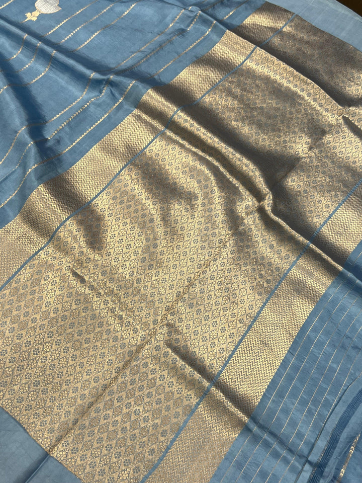 Airforce Blue Pure Banarasi Handloom Silk Saree - Aura Benaras