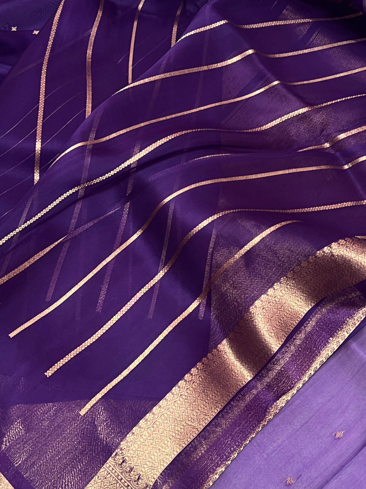 Purple Pure Kora Silk Handloom Banarasi Saree
