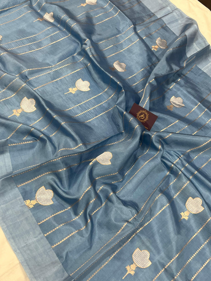 Airforce Blue Pure Banarasi Handloom Silk Saree - Aura Benaras