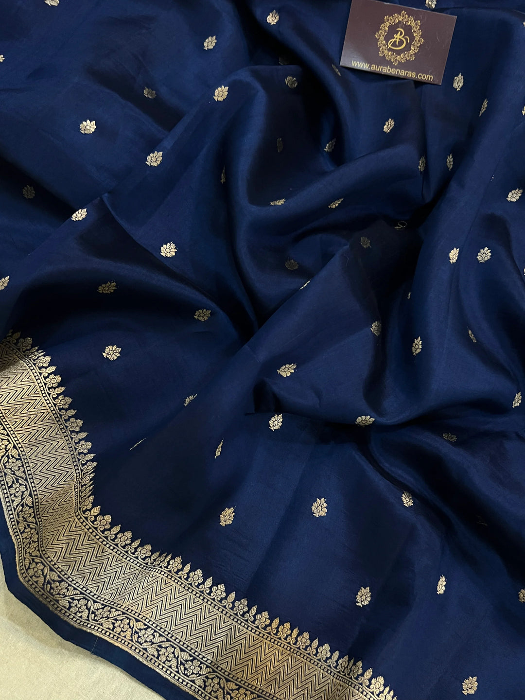 Navy Blue Pure Banarasi Handloom Silk Saree - Aura Benaras