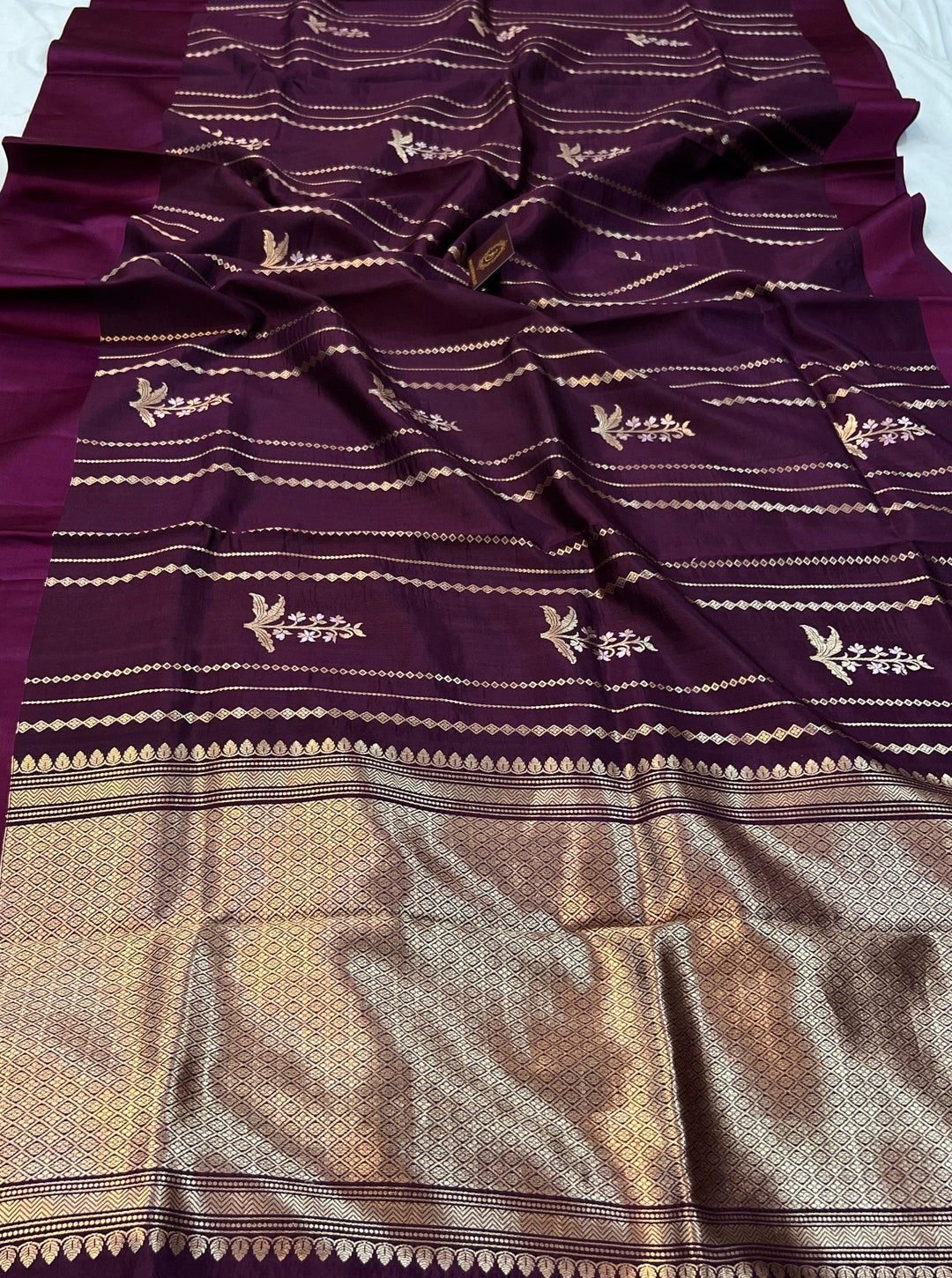 Wine Pure Banarasi Handloom Silk Saree - Aura Benaras