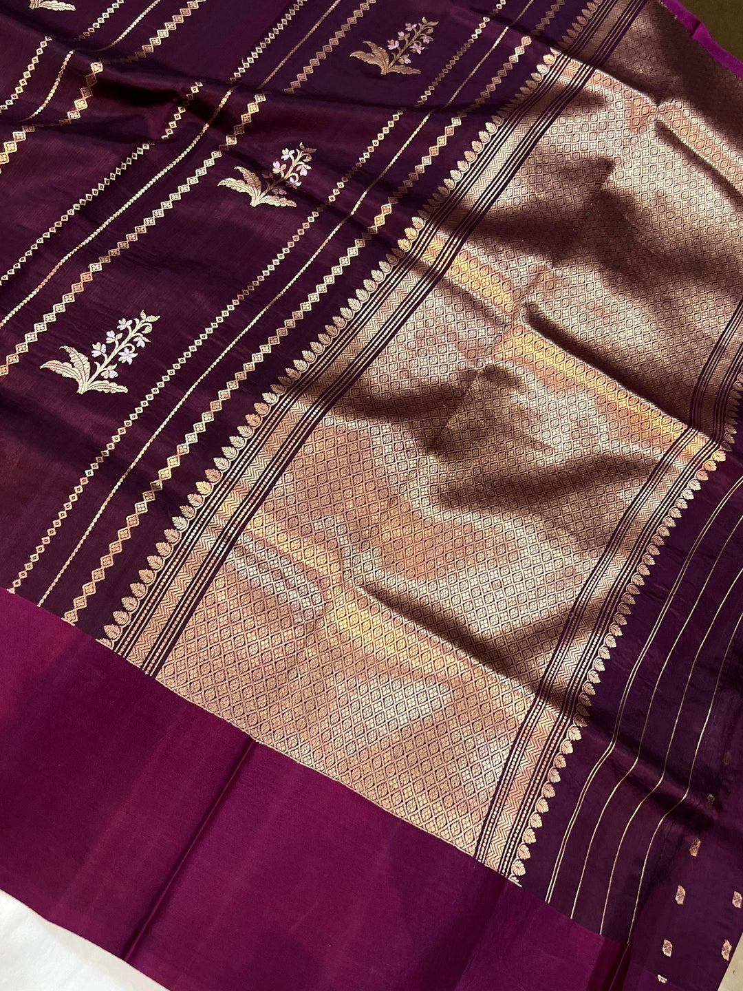 Wine Pure Banarasi Handloom Silk Saree - Aura Benaras