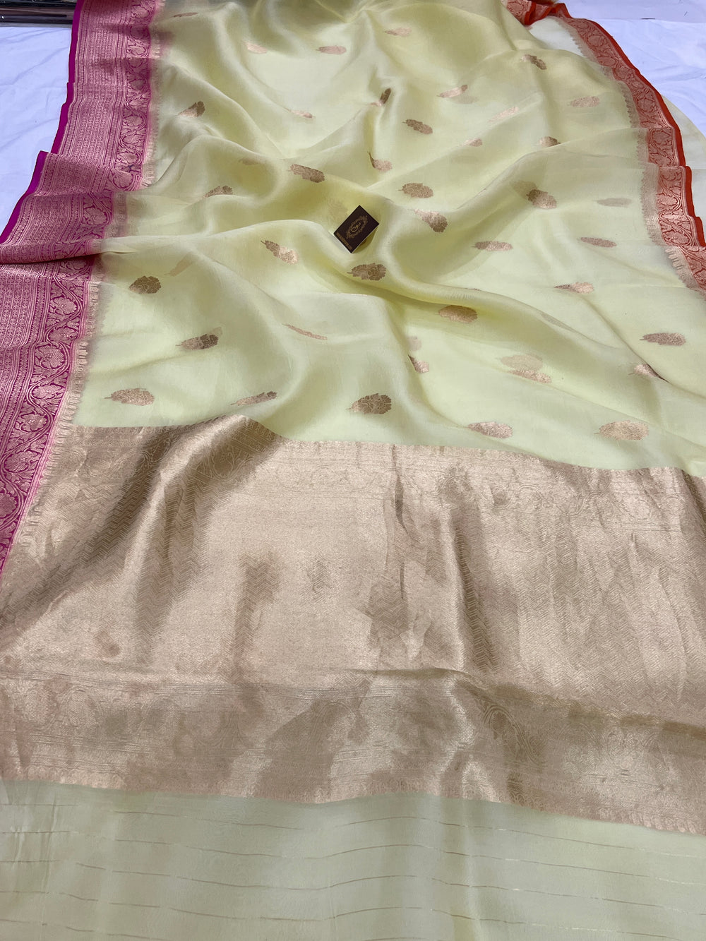 Pastel Yellow Banarasi Handloom Kora Silk Saree