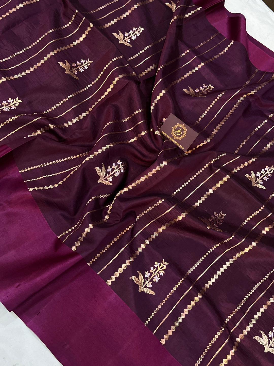 Wine Pure Banarasi Handloom Silk Saree - Aura Benaras