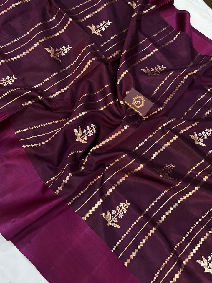Wine Pure Banarasi Handloom Silk Saree - Aura Benaras