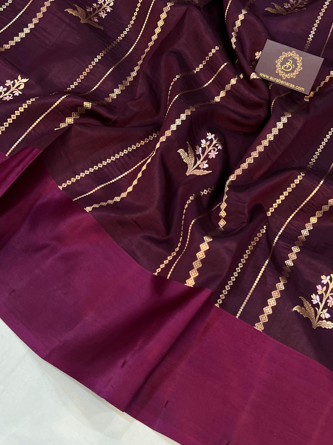 Wine Pure Banarasi Handloom Silk Saree - Aura Benaras