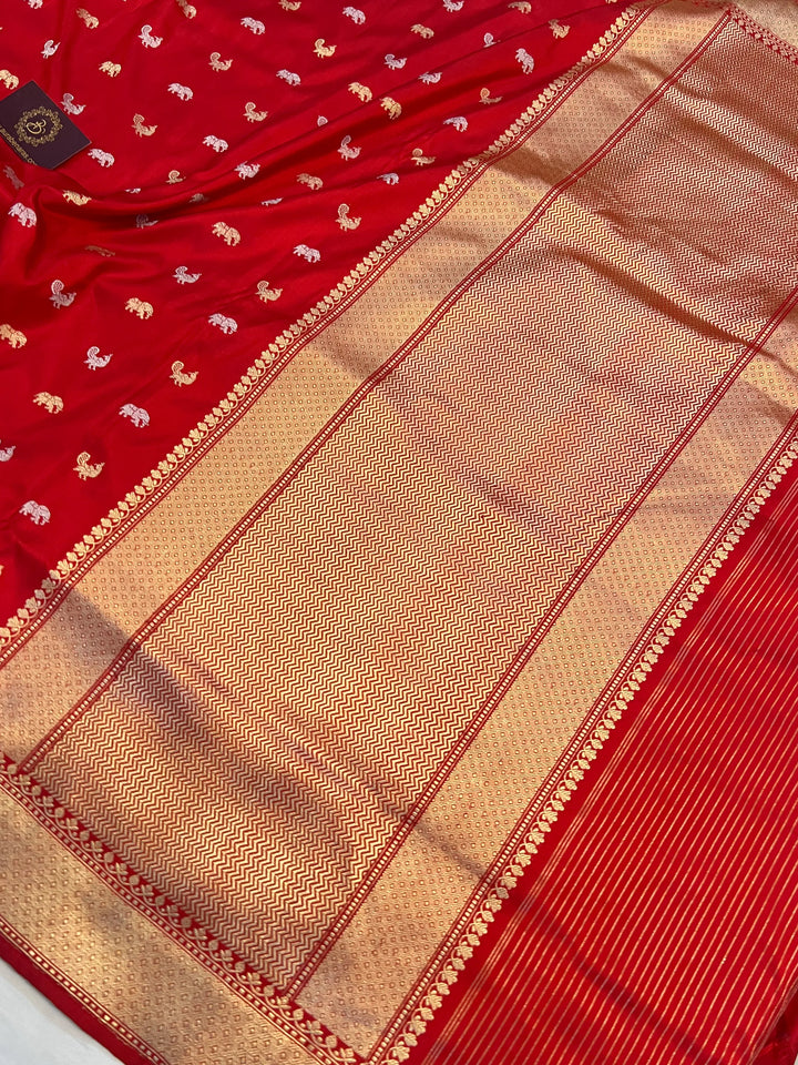 Bridal Red Pure Katan Silk Handloom Banarasi Saree