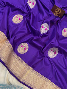 Purple Banarasi Handloom Katan Silk Saree - Aura Benaras