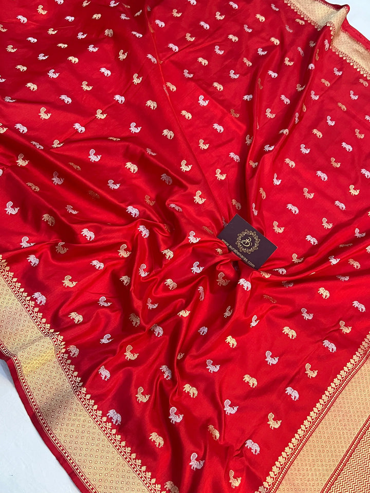 Bridal Red Pure Katan Silk Handloom Banarasi Saree