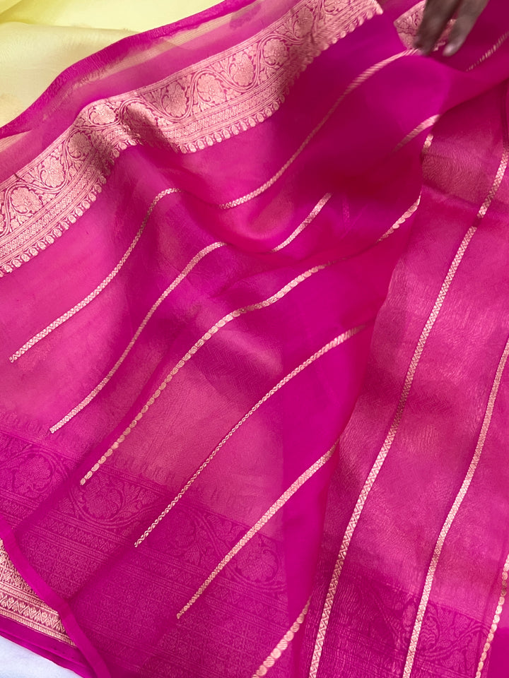Pastel Yellow Banarasi Handloom Kora Silk Saree