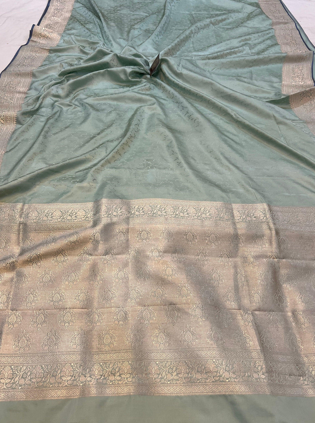 Pure Katan satin silk Banarasi saree with Tanchui weave and golden Kadhwa border