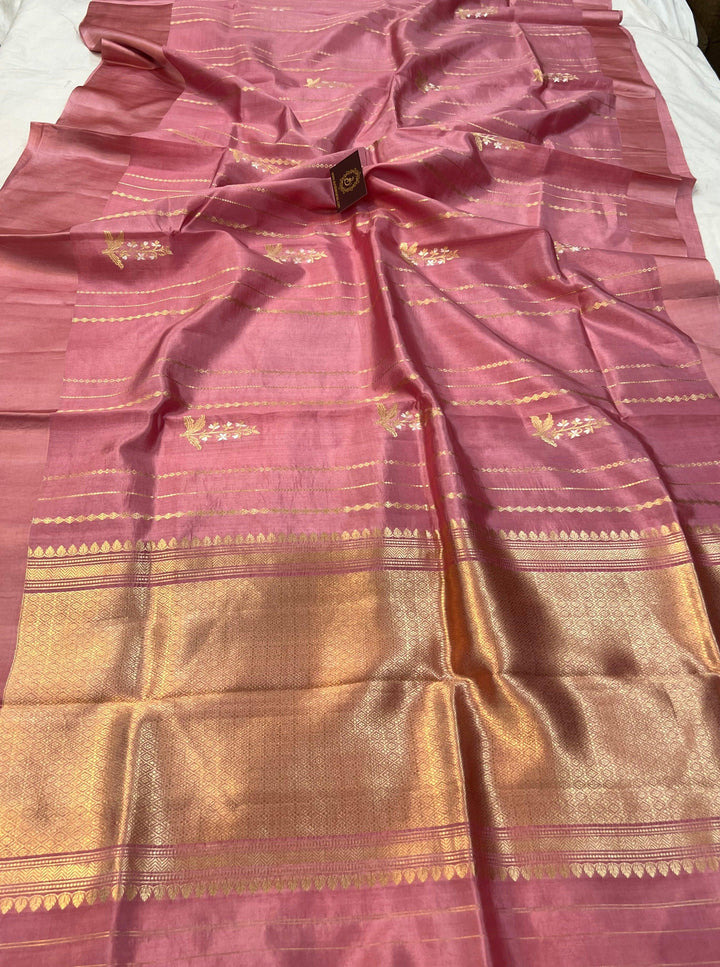 Pastel Pink Pure Banarasi Handloom Silk Saree - Aura Benaras