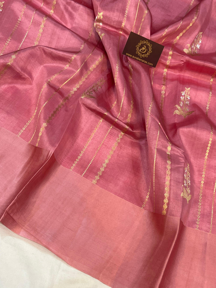 Pastel Pink Pure Banarasi Handloom Silk Saree - Aura Benaras