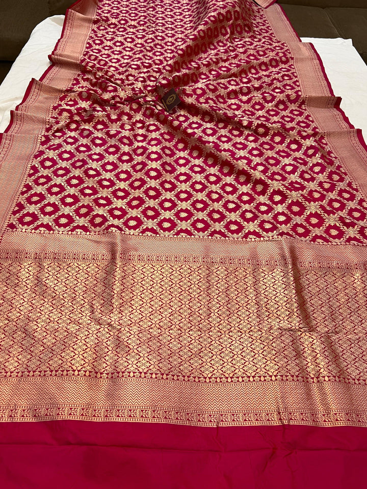 Maharani Pink Pure Banarasi Handloom Katan Silk Saree - Aura Benaras