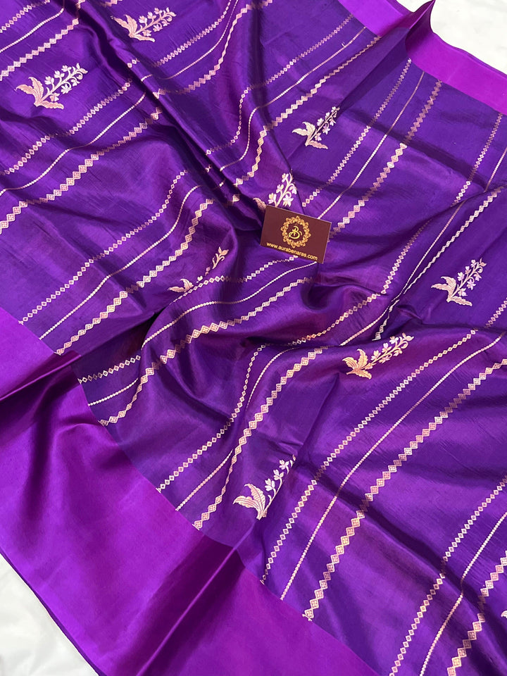 Purple Pure Banarasi Handloom Silk Saree - Aura Benaras