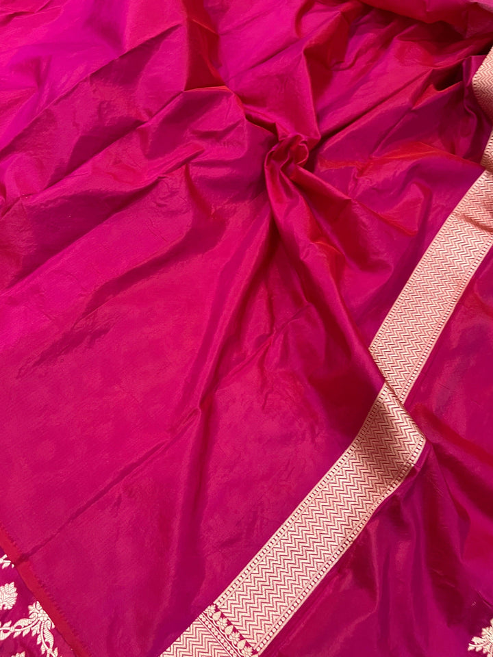 Maharani Pink Pure Banarasi Handloom Katan Silk Saree - Aura Benaras