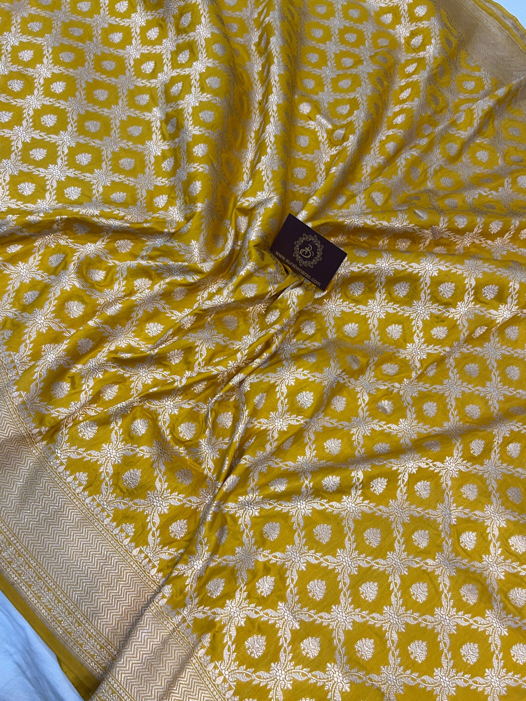 Yellow Pure Banarasi Handloom Katan Silk Saree - Aura Benaras