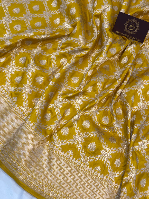 Yellow Pure Banarasi Handloom Katan Silk Saree - Aura Benaras