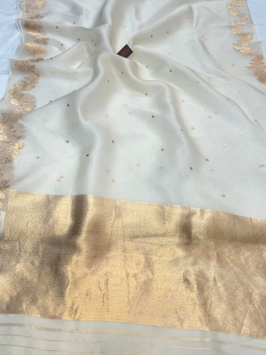 Off White Pure Kora Silk Handloom Banarasi Saree