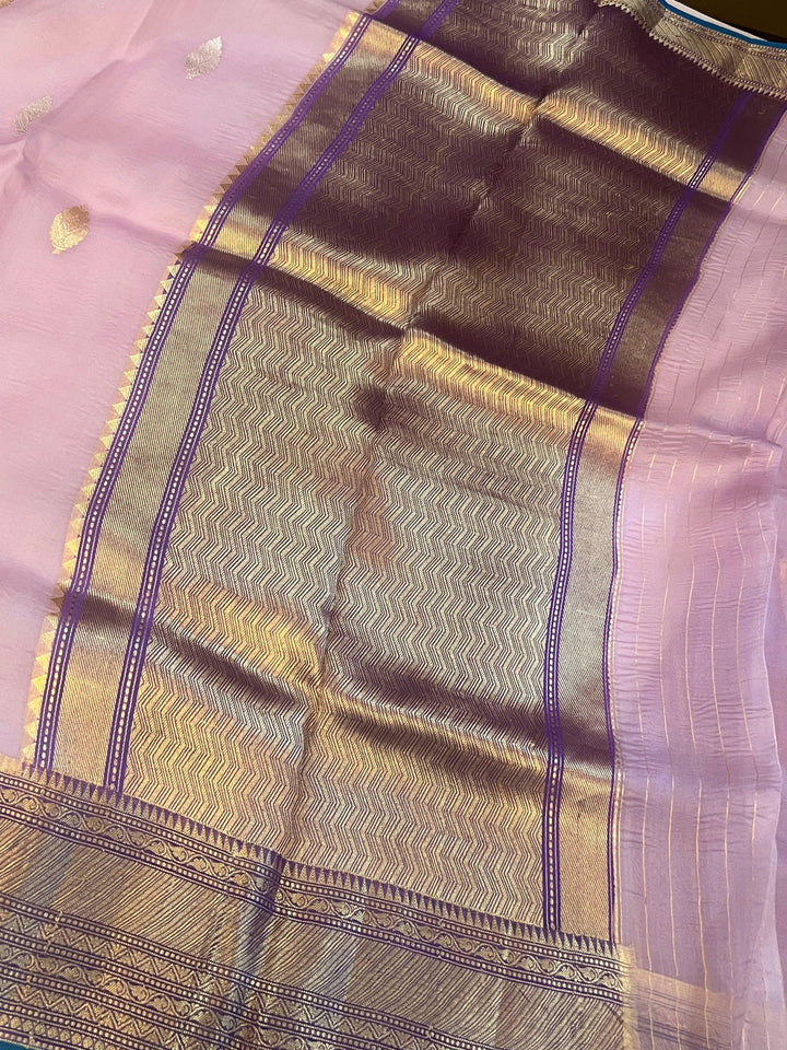 Lavender Banarasi Handloom Kora Silk Saree - Aura Benaras