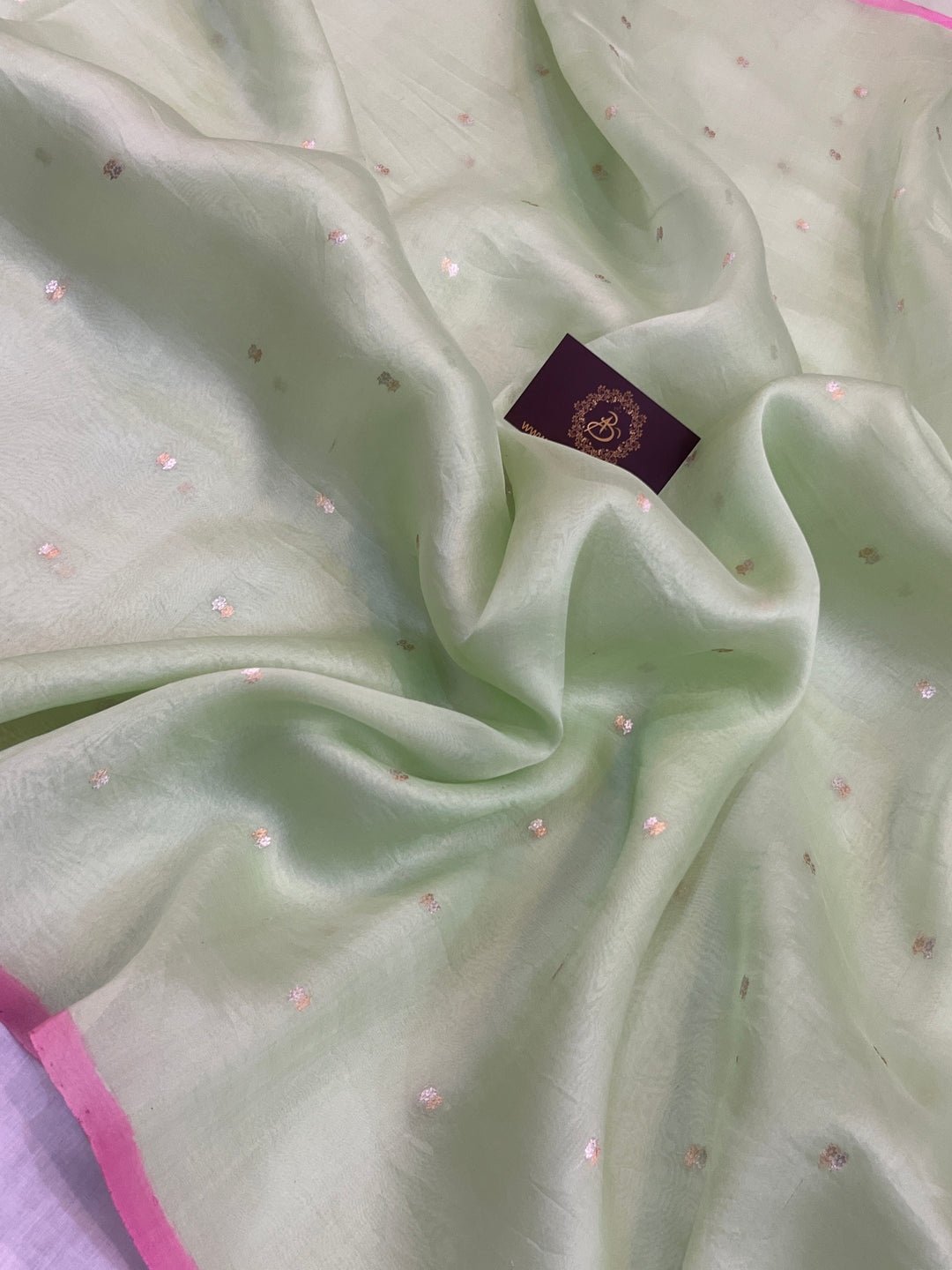 Pastel Mint Green Pure Kora Silk Handloom Banarasi Saree