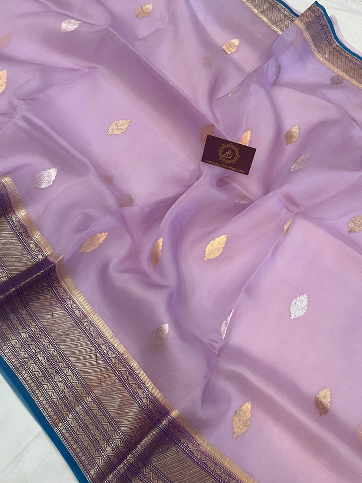 Lavender Banarasi Handloom Kora Silk Saree - Aura Benaras