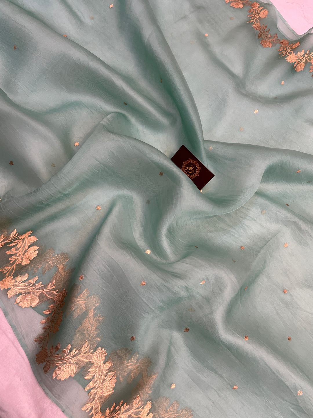 Sage Blue Pure Kora Silk Handloom Banarasi Saree